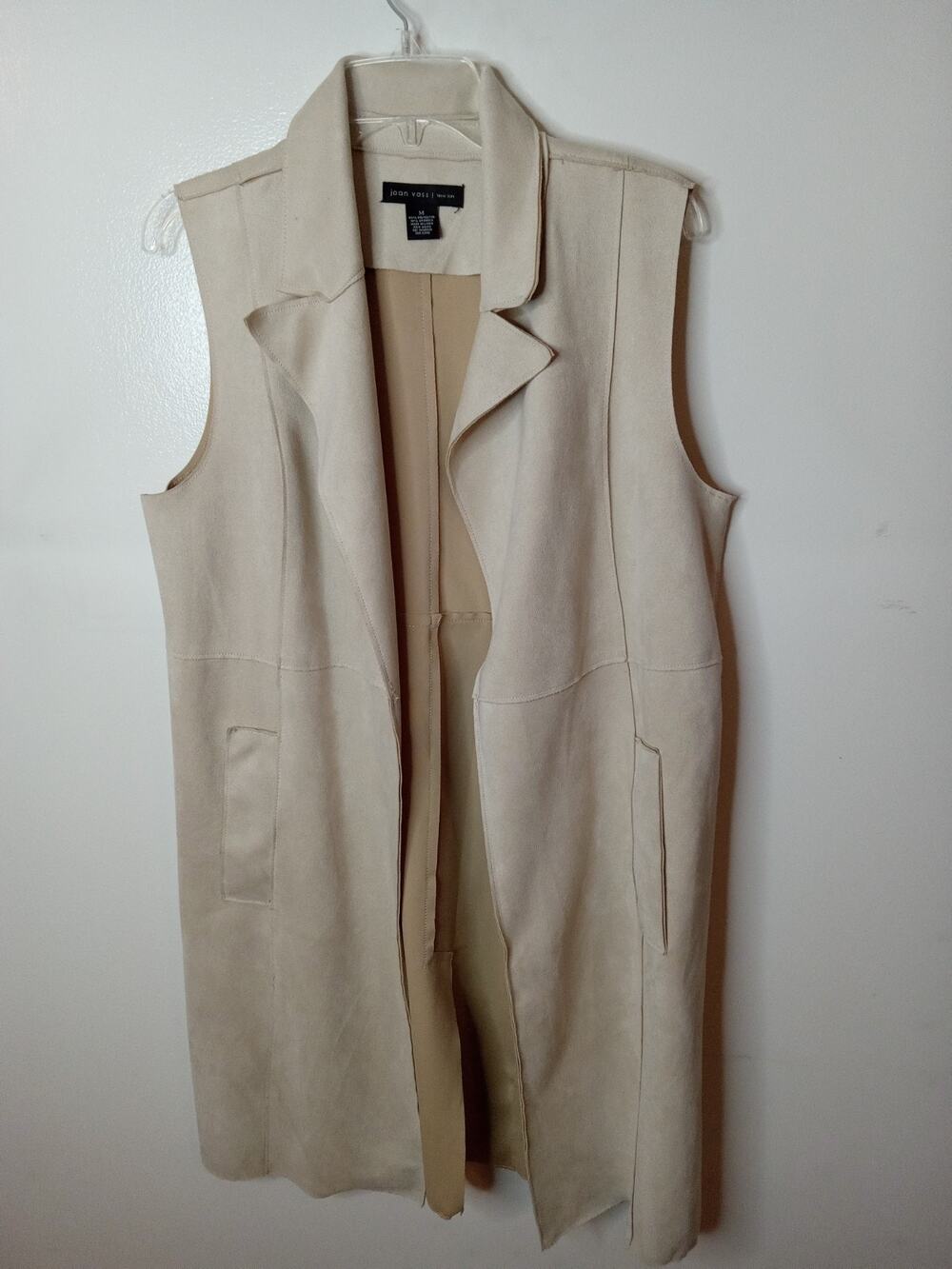 Joan Vass New York Medium Womens Jacket Vest Open Front Beige Faux Suede Y2K
